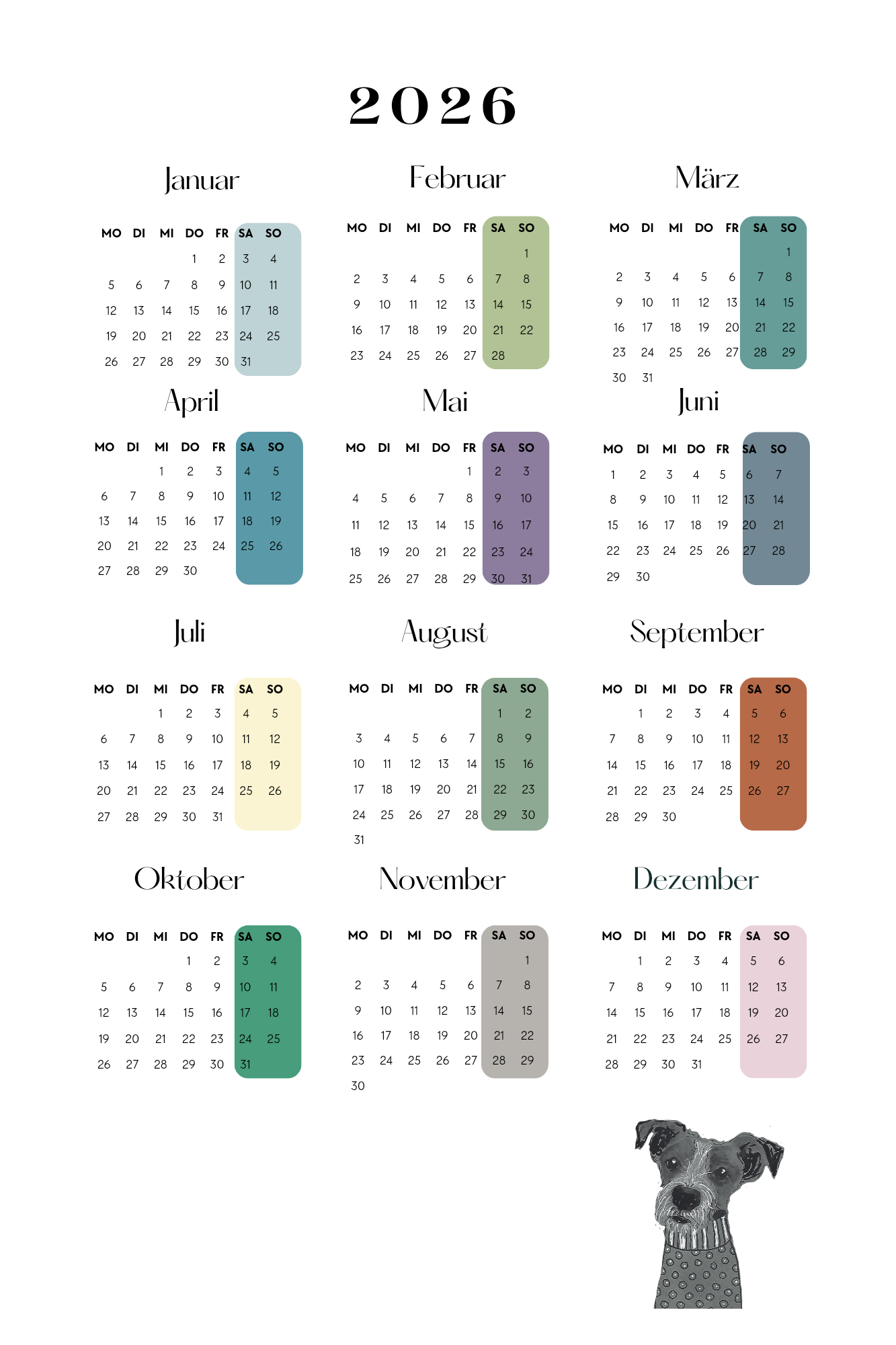 Jahresplaner 2026 art and dogs